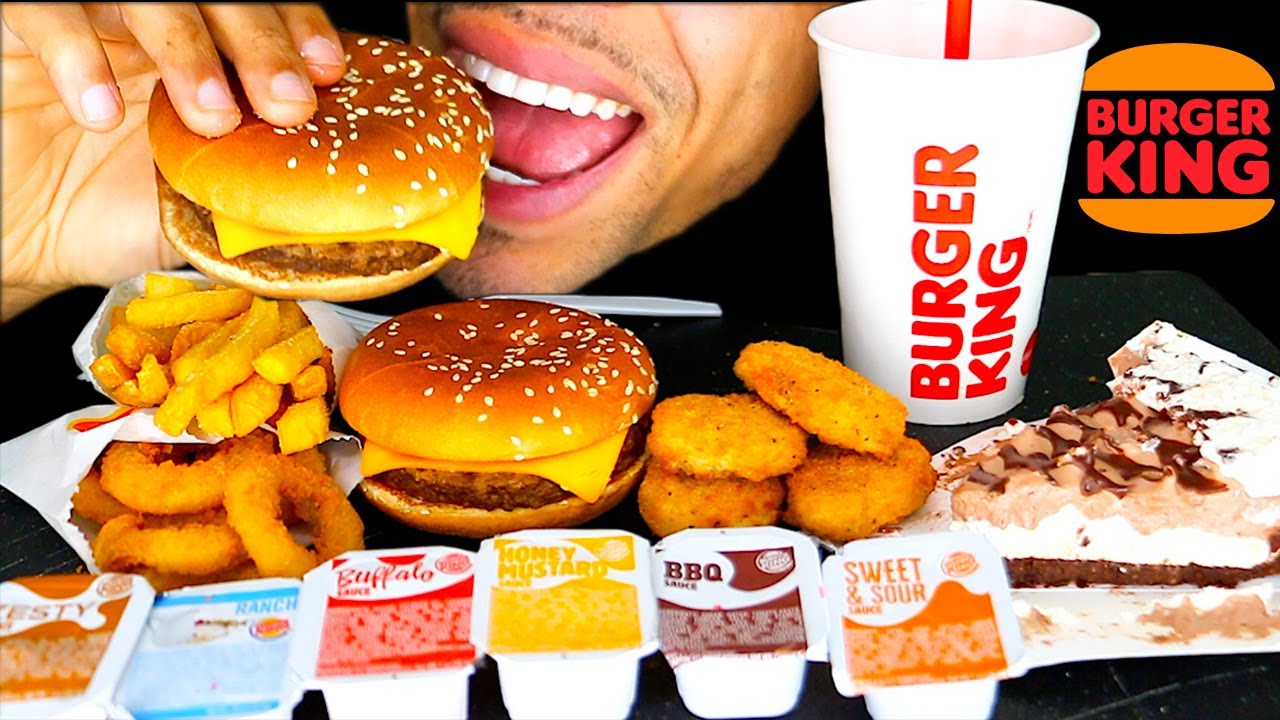 BURGER KING | CHICKEN NUGEGTS CHEESEBURGER FRIES ONION RINGS RANCH PIE EATING SOUNDS JERRY NO TALK