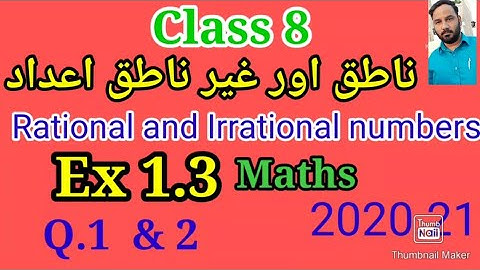 Class 8 Ex. 1.3 Rational Irrational numbers ناطق  اور غیر ناطق اعداد  Q1&2 Urdu / Eng medium