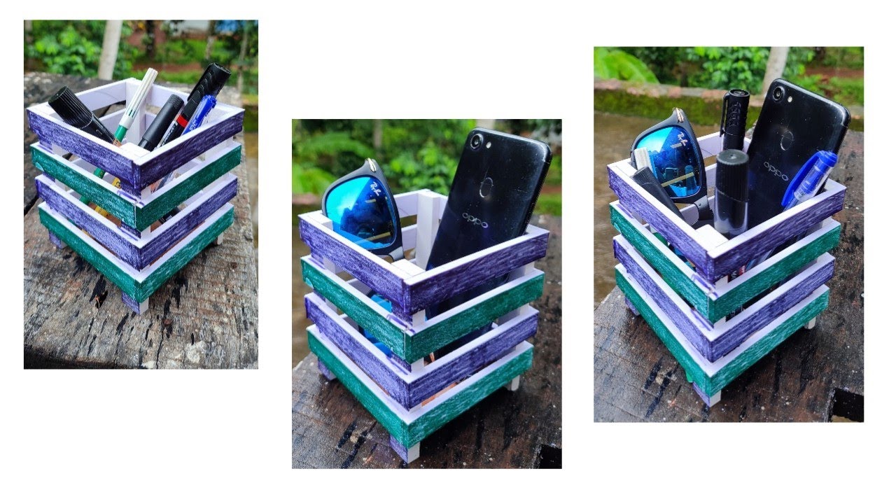 How to make pen holder & mobile holderDIY pen holder make.