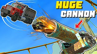 How far can a huge cannon throw cars? - BeamNG Drive