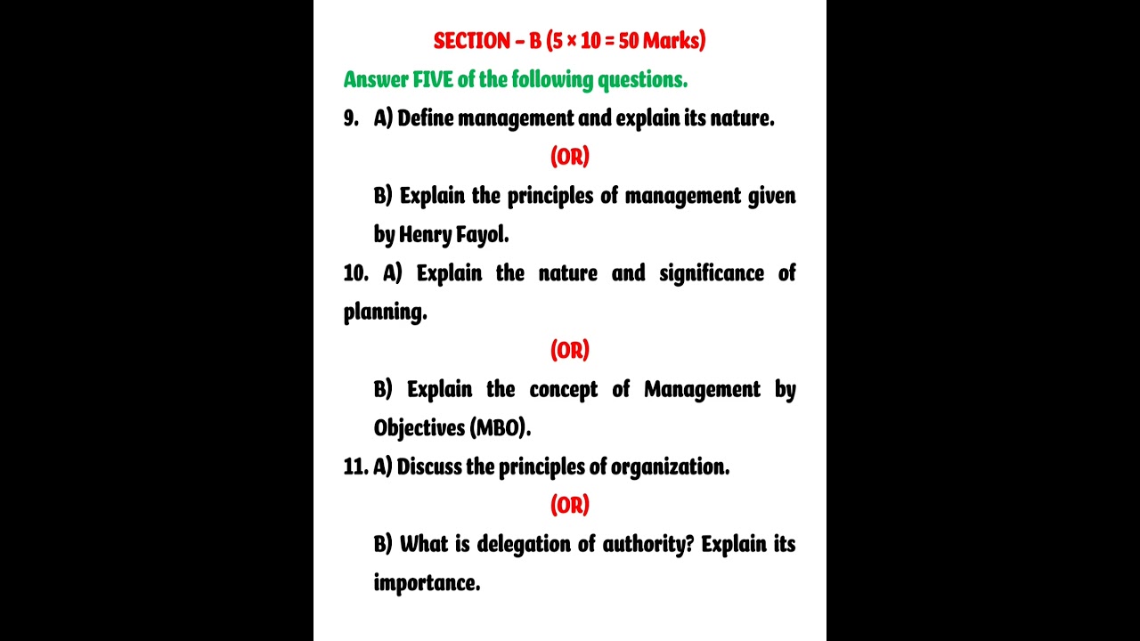 B.B.A Semester-1 || Principles of Management || Model Question Paper || 100% Exam Focus