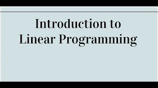 Introduction to linear programming