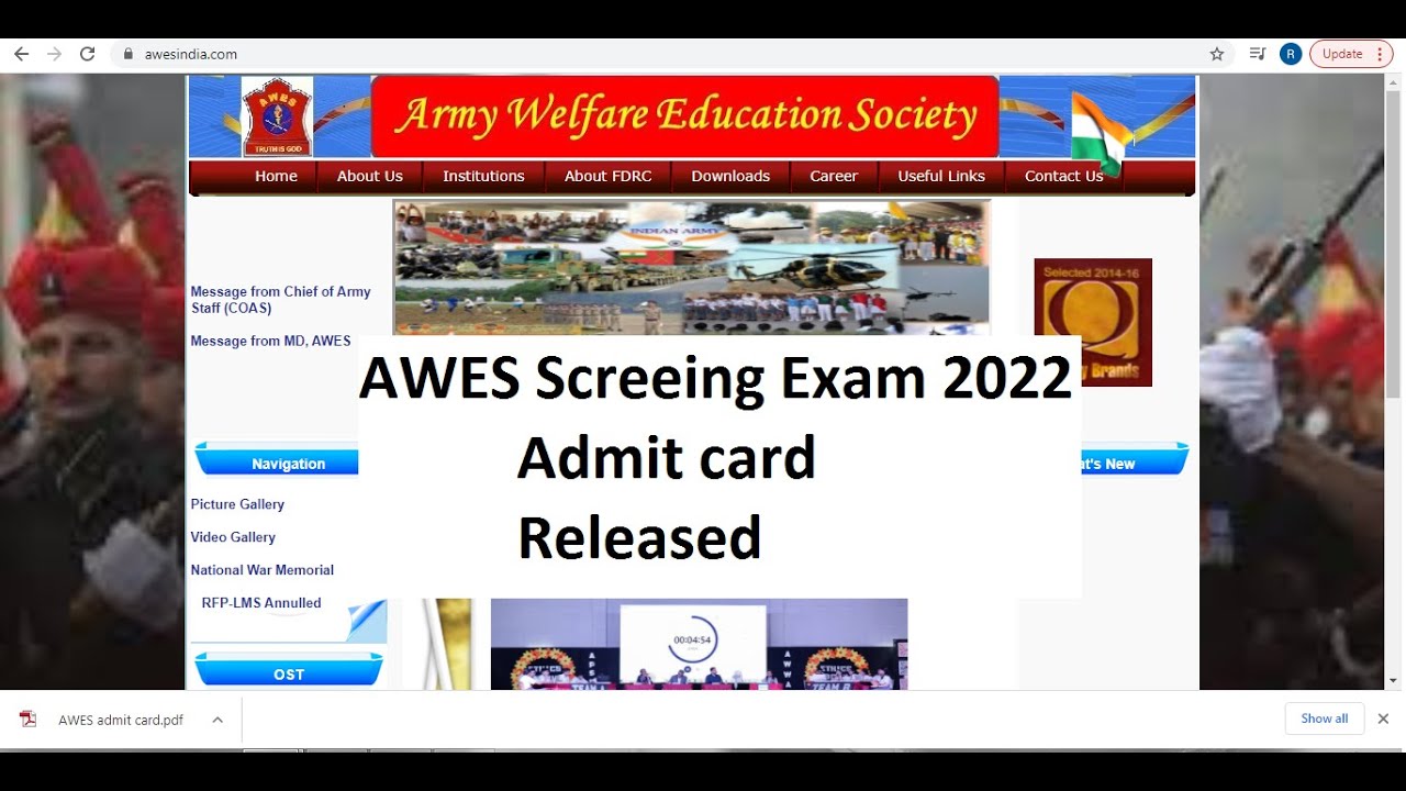 AWES exam admit card 2022 I AWES Admit card 2022 Download #AWES# ...