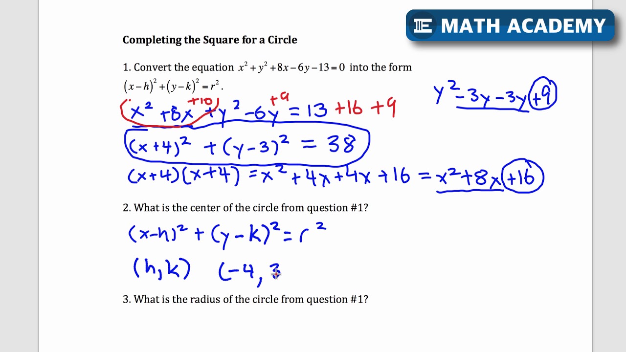 Completing the Square for Circles for SAT Math - What You Need to Know For Completing The Square Practice Worksheet