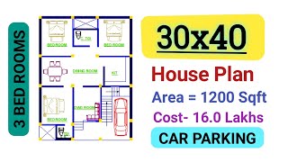30*40 Sqft Building Plans Design Car Parking 30X40 House Plan Design 1200 Sqft 3Bhk Makan