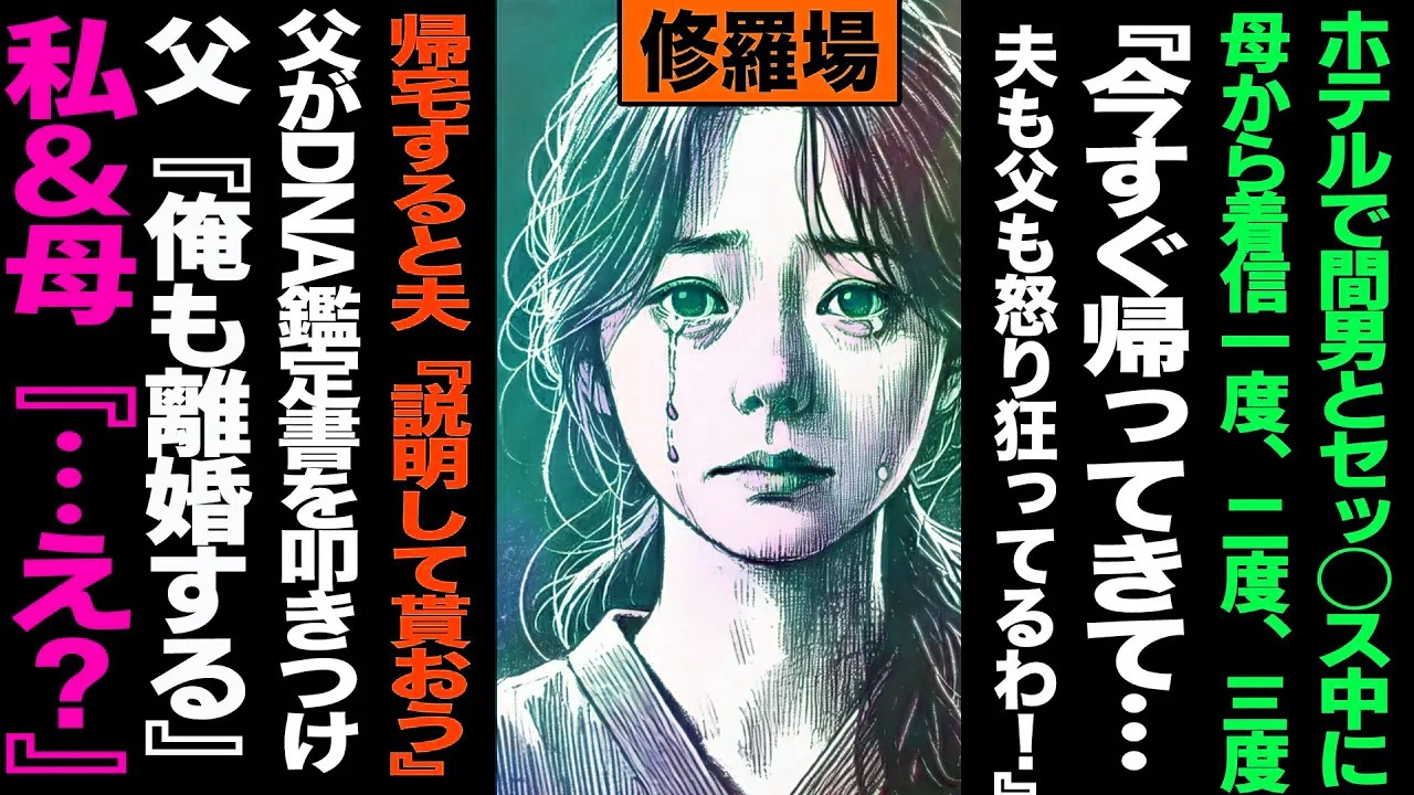 【漫画】ホテルで間男とセッ◯ス中に母から着信一度、二度、三度→母『今すぐ帰ってきて…夫も父も怒り狂ってるわ！』→帰宅すると夫『説明して貰おう』→父がDNA鑑定書を叩きつけ『俺も離婚する』『...え？』