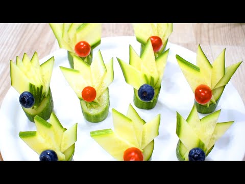 How to make plate decoration with carving cucumber l garnish art l   