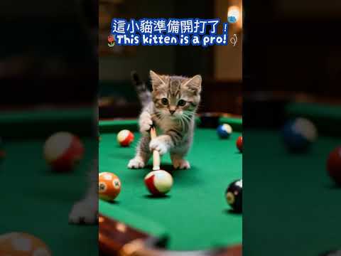 小貓打撞球也太專業！這一杆太可愛了！🎱🐱Kitten Playing Billiards Like a Pro! 子猫がビリヤード！？아기 고양이가 당구를?! #shorts