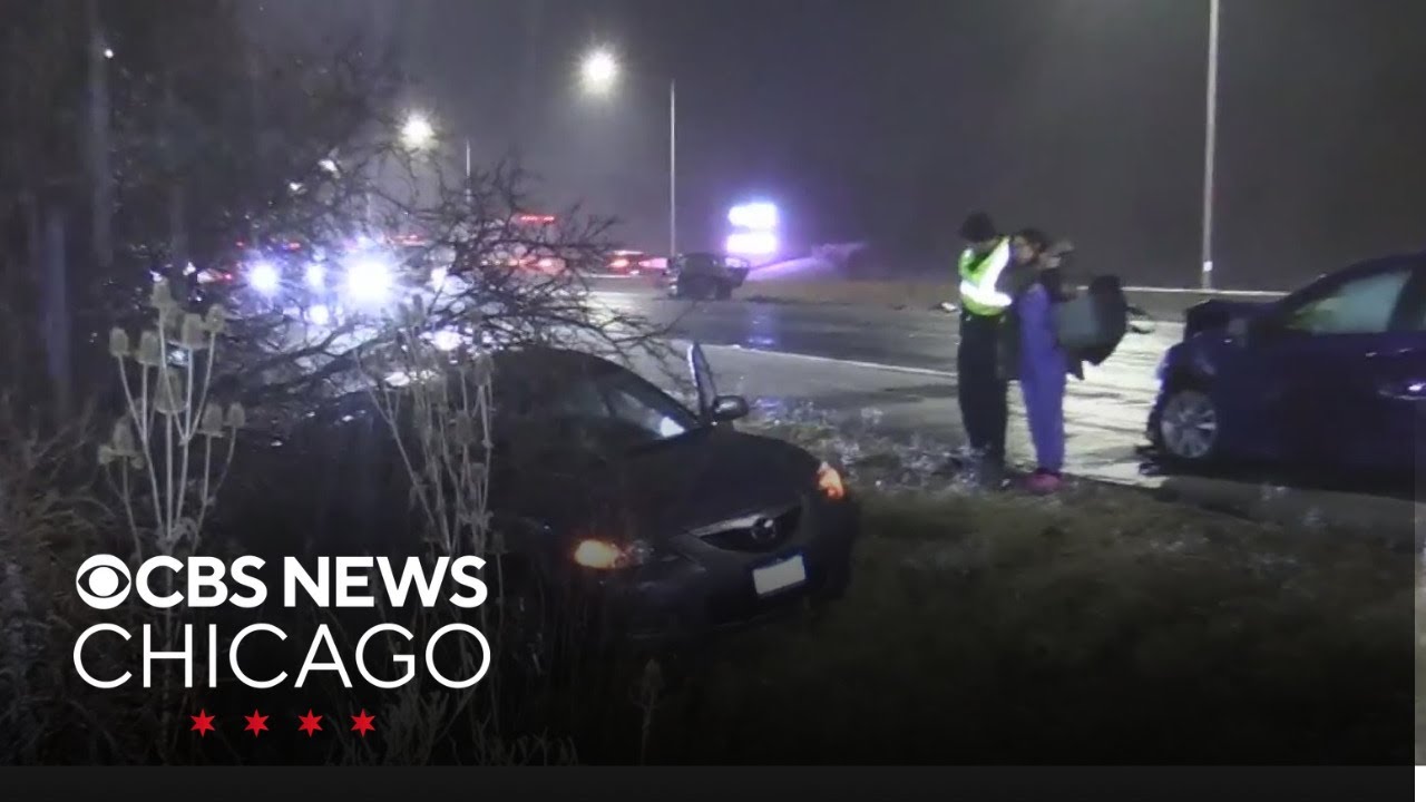 Indiana police report overnight crashes due to slick roads - YouTube