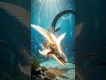The camera circles as the Therizinosaurus and the space creature combine into a single hybrid: a tal