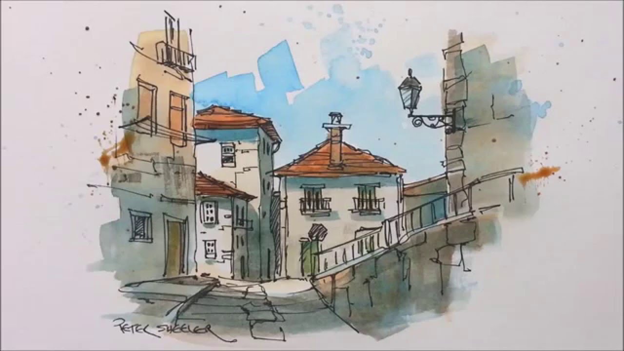 Fountain Pen Sketching Tutorial : Watercolor Pen Urban Sketching Wash Sheeler Peter Style ...