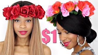 DIY Flower Crown Headband Collab w/ Crystal Michelle►Dollar Store Challenge