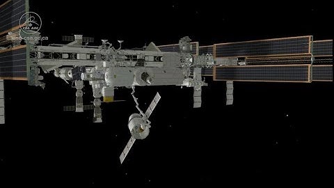 Animation of Canadian robots Canadarm2 and Dextre catching and unloading Dragon