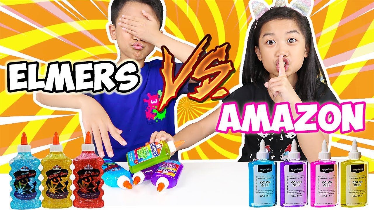 3 COLORS OF GLUE SLIME CHALLENGE! Amazon Basic Glue Vs Elmer’s Glue! JK ...