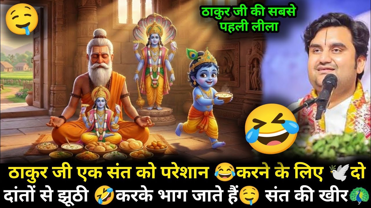 ठाकुर जी एक संत को परेशान करने के लिए झूठी करके भाग जाते हैं संत की खीर 🤣✨| Indresh Ji #krishnakatha