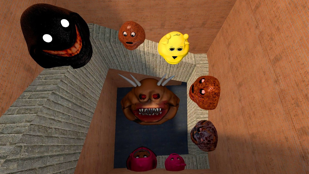 🛣️SPARTAN KICKING POU BOU FAMILY FROM BOUS REVENGE Of POU and SPRUNKI POU in BIG MAZE Garrys Mod