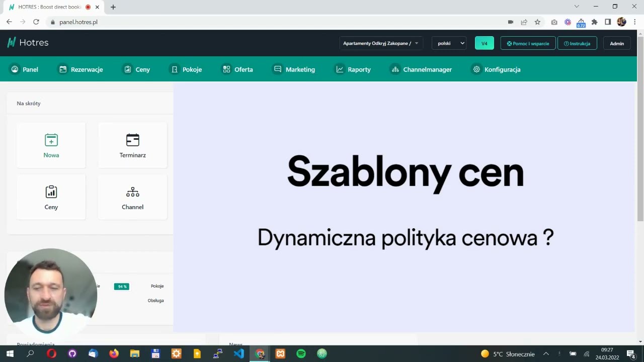 Szablony cenowe w panelu Hotres