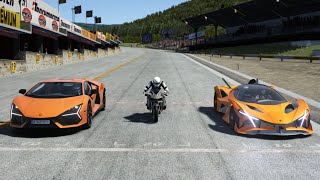 Kawasaki Ninja H2R Supercharger vs Lamborghini Revuelto vs Apollo Project EVO at Old Spa