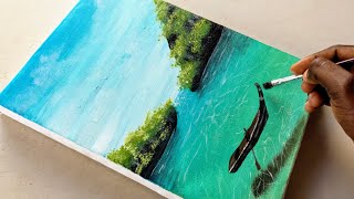 How to Paint a Serene Canoe Seascape with Acrylics /STEP BY STEP tutorial.🎨🖌️