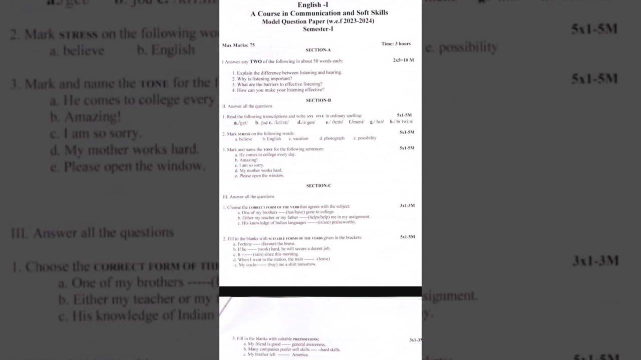 Andhrakesariuniversity in ap. 1st sem english previous year paper