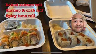 Baked salmon roll, shrimp & crab roll, and spicy tuna roll