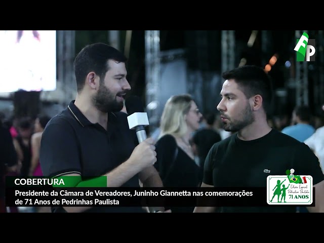 Presidente da Câmara de Vereadores, Juninho Giannetta na comemoração 71 Anos de Pedrinhas Paulista
