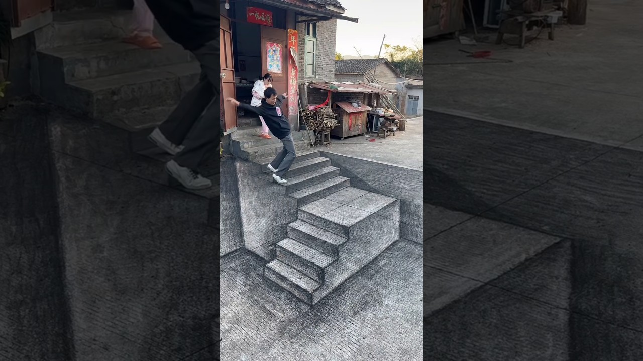 Stunning Floor Illusion! Animals Fooled by This Hyper-Realistic Staircase Art 