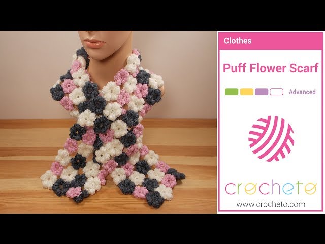 Learn How To Crochet Puff Flower Scarf