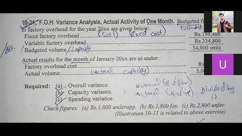 Cost accounting lecture 20(FOH)Variance Analysis_Actual activity of One month-Topic(Ex.No.10-21& 22)