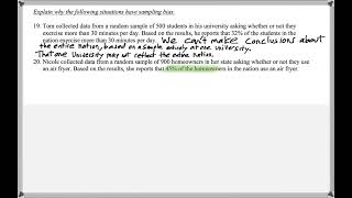 Math 209 : 1.2 #20 (Statistics Tutorial : Sampling Bias)
