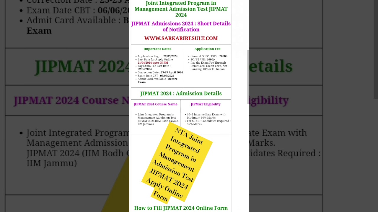 NTA Joint Integrated Program in Management Admission Test JIPMAT 2024 Apply Online Form