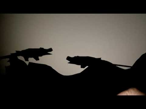 Shadow play on the story The monkey and th crocodile