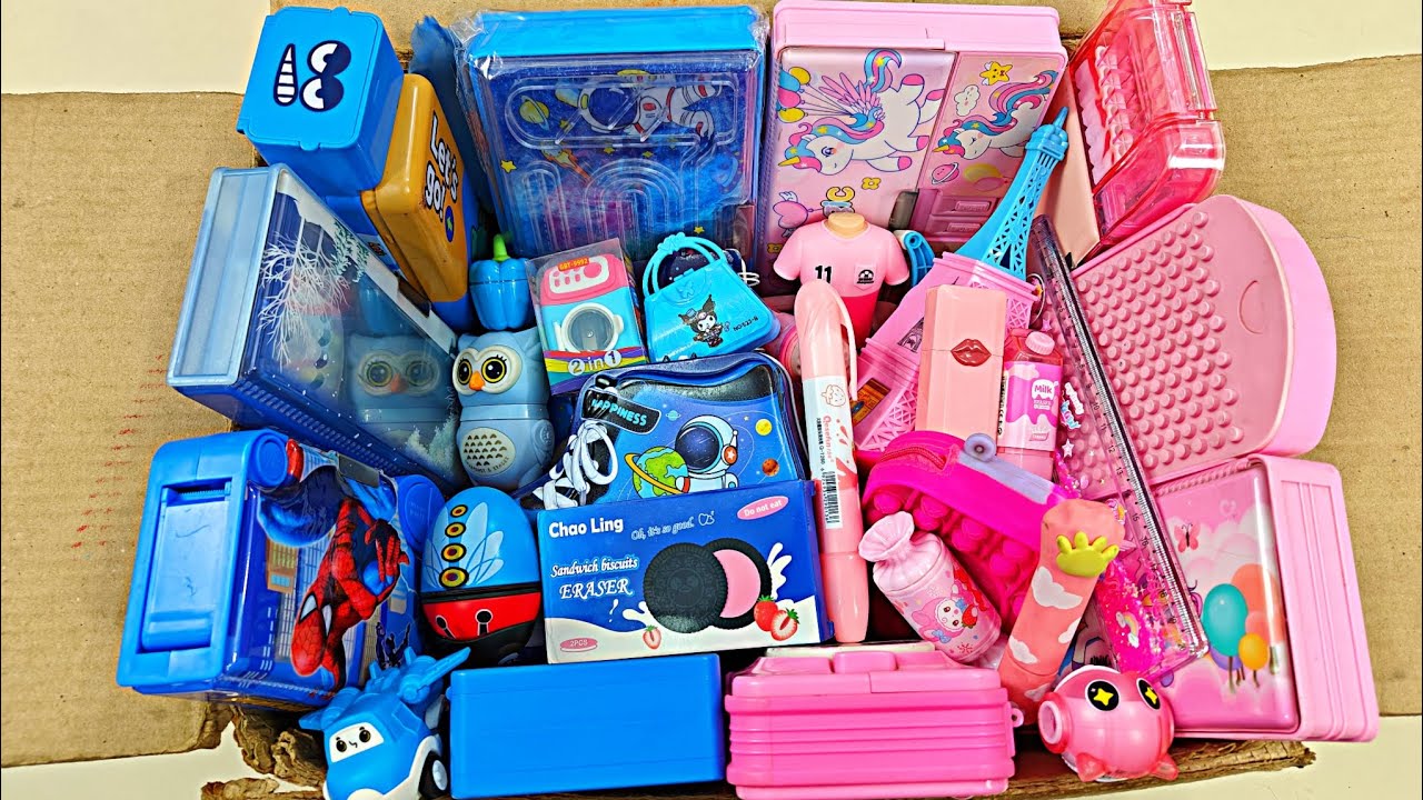 Pink Stationery Collection & Blue Stationery Items, Pencil Box, School Stationery supplies, pink toy