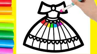 How to draw an evening Dress with rainbow colors for children?