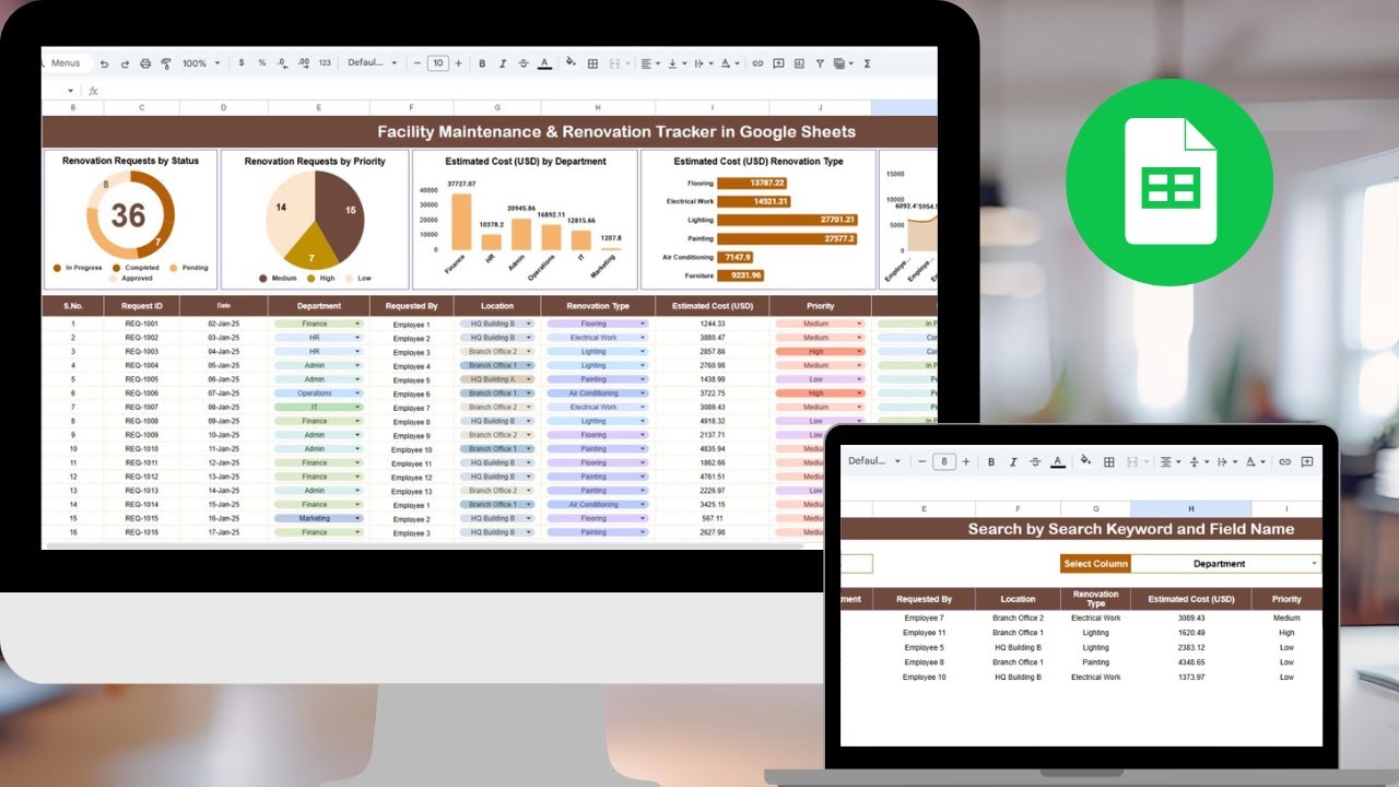 Facility Maintenance & Renovation Tracker in Google Sheets - YouTube