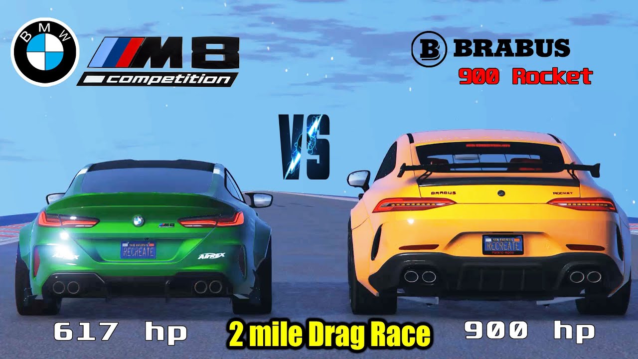 Brabus 900 rocket vs BMW M8 2 mile Drag race, BMW M8 VS Brabus 900 ...