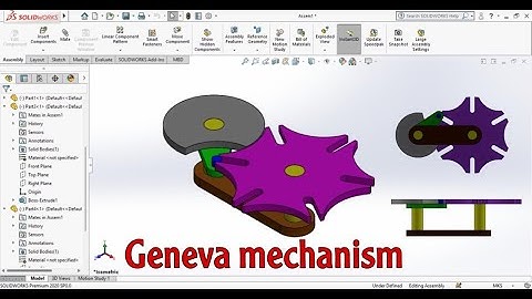 Geneva mechanism Solidworks ( parts , assembly and Motion Study )