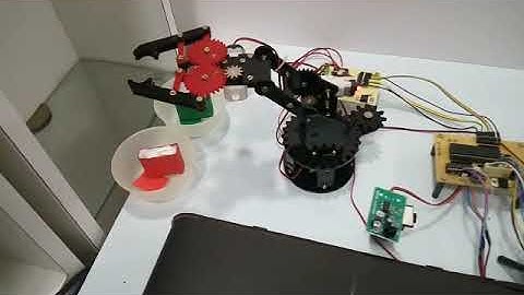Color Based Object Segregation System using Color Sensor, Robotic Arm and Conveyor belt set-up.
