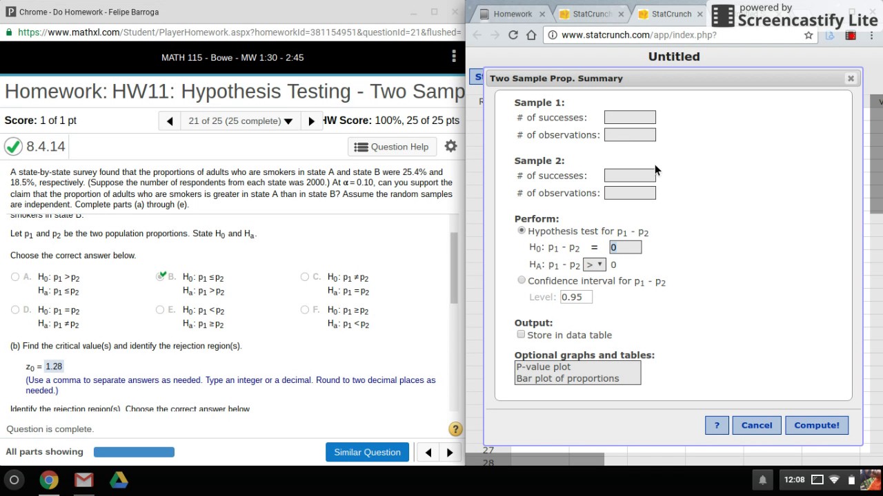 how to make a hypothesis test in statcrunch