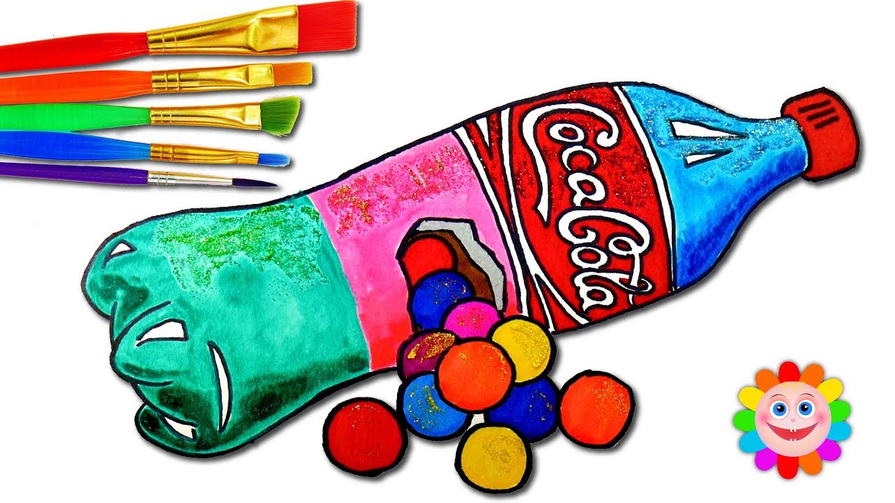 Learn Colors Paint Rainbow Coca Cola Candy Chocolate How to Draw for Kids Coloring For Children
