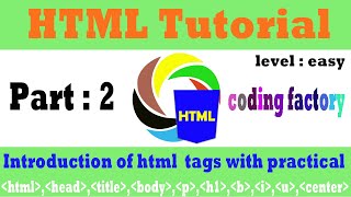 part : #2 HTML Tutorial || Introduction of HTML tags || for beginners || 2020 || coding factory