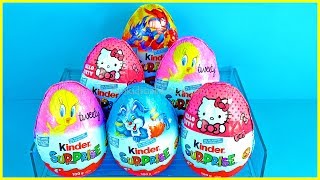 Jumbo Kinder Egg Surprises Unwrapping Tweety DC Super Friends Hello Kitty Bumble Bee Kinder Surprise