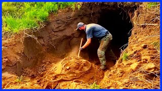 Man Builds An Amazing Shelter In The Mountains With Just A Shovel | Start To Finish