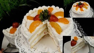 Sponge Cake/ Fruit Cak طورطة الفواكه  بالكيكة الاسفنجية سهلة وسريعة