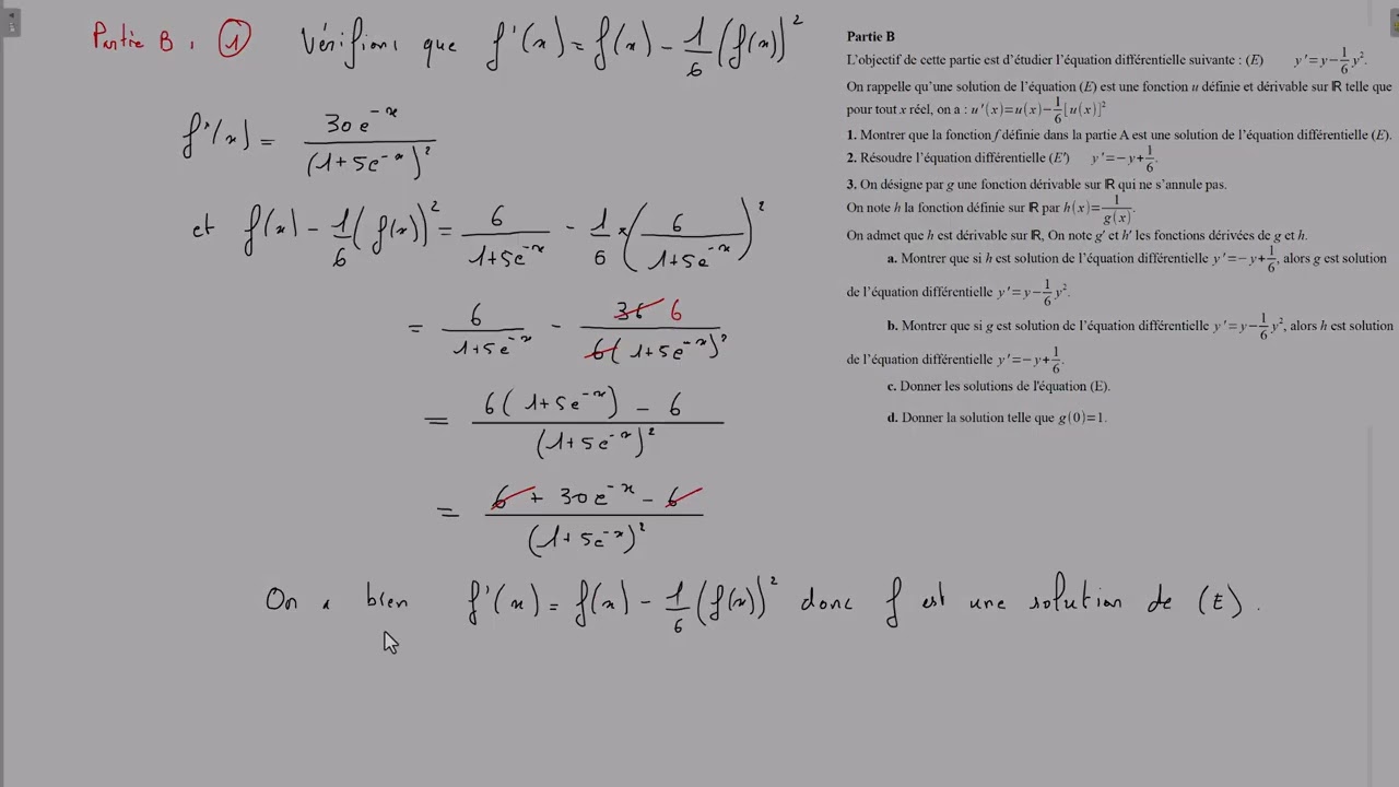 Equation différentielle : exercice tiré d'un sujet du bac 2024