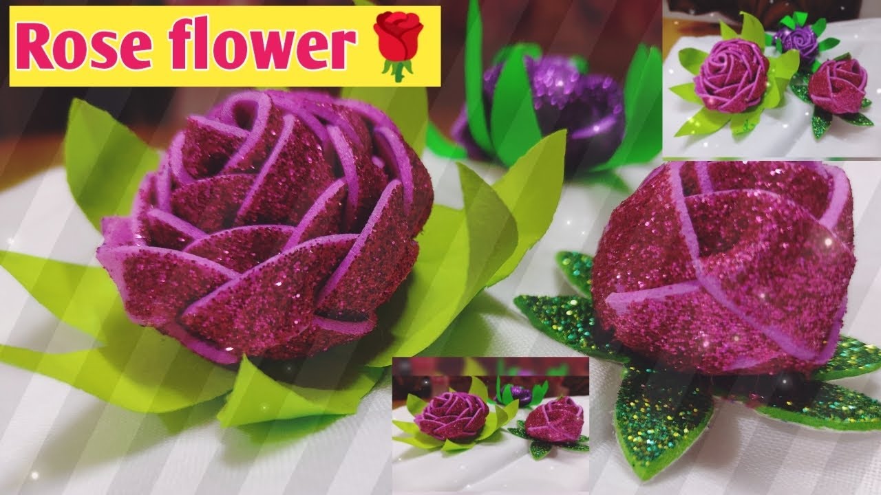 how to make rose🌹flower with foamsheet||Diy foam sheet craft,Glitter ...