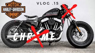 🏍️ Harley 48 Sportster Bobber | Chrome Delete Vinyl Wrap & Front End Declutter | VLOG 15