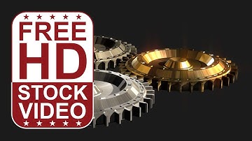 Free Stock Videos – silver gold gears cogwheels rotating on grey background 3D animation
