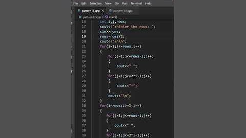 C++ program to print the diamond pattern| star pattern| #shorts #cpp