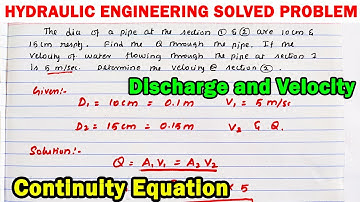 Fluid Mechanics, Hydraulic Engineering Numerical, continuity equation, discharge, velocity of fluid